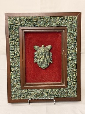 Original Aztec Mayan Crushed Malachite Wall Plaque Made In Mexico