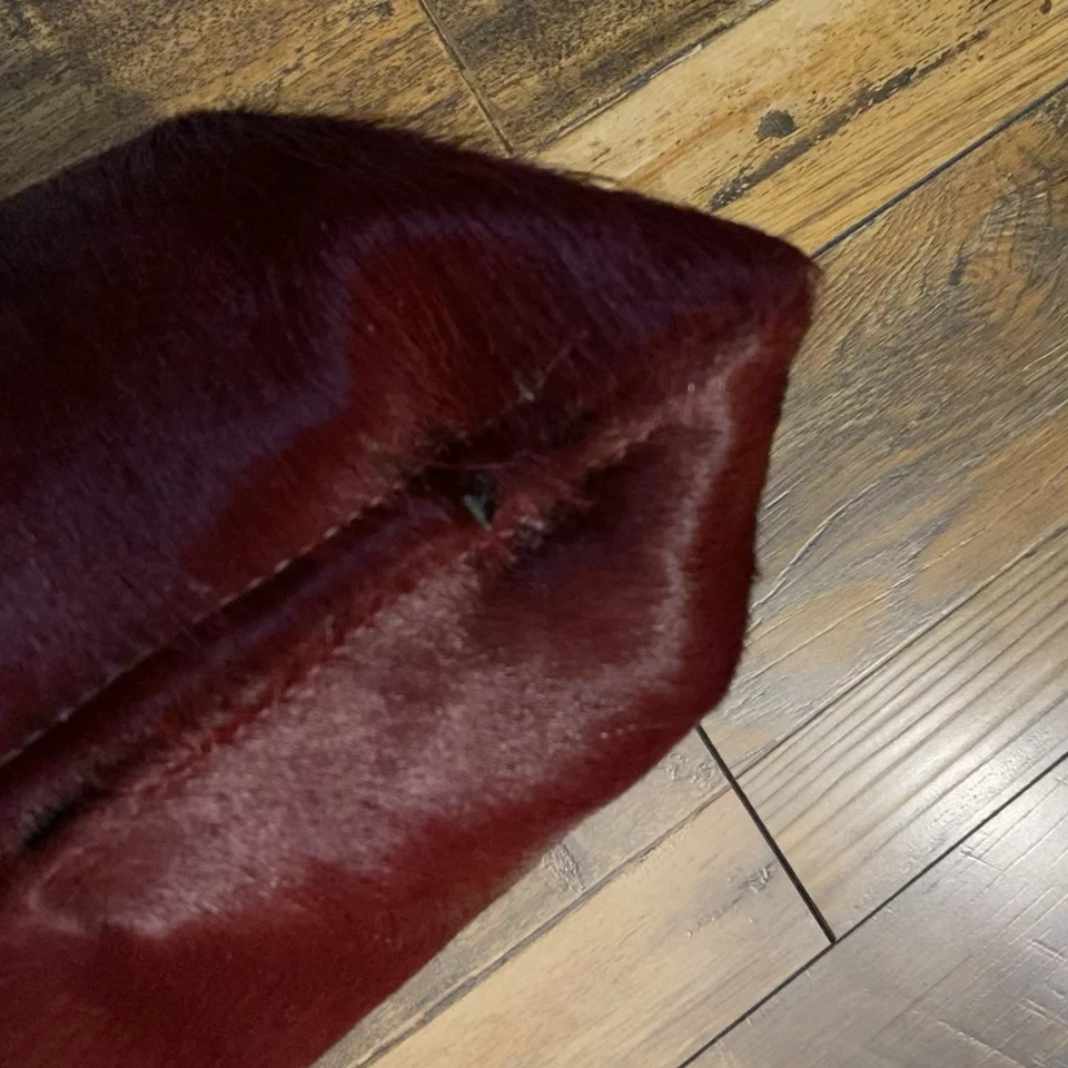 Cowhide Leather Lumbar Pillow 8"x23" Marquis Red/Burgandy - Image 3 of 4