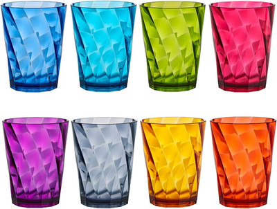 Optix Plastic Reusable Drinking Glasses (Set of 8) 14Oz Rocks Cups in Jewel Tone