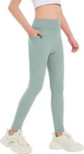 Girls High Waist Yoga Leggings with Pocket, Athletic Running Dance Workout Pa...