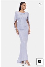 Betsy  Adam Women's Ruched Metallic Cape Gown Dress Blue And Silver Size 16 NEW