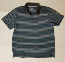 Reebok XL Striped Golf Polo Shirt Short Sleeve Blue Black Polyester
