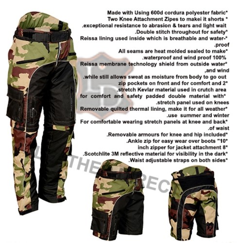 Camo Motorcycle Waterproof Trousers CE Armoured Motorbike Textile Shorts Pants
