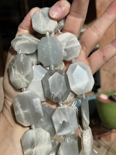 Gray Moonstone Flat Faceted Barrel Beads, 25x35mm, 16" String ~ 11 pcs