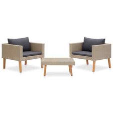 3 Piece Patio Lounge Set with Cushions Poly Rattan Beige vidaXL