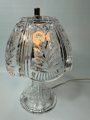 Vintage schweres klares Kristallglas Boudoir Nachtlicht Lampe getäfelte Blätter 13" - Bild 5 von 15