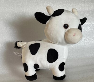 Way To Celebrate Easter 10'' Black And White Cow Plush Animal Embroidered Face