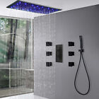 Black Led Shower Faucet Set Ceiling Head Massage System Thermostaic Mixer Valve
