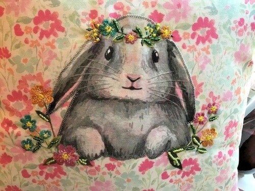 Cynthia Rowley Embellished Easter Bunny Spring Beaded & Embroidered Throw Pillow - Picture 3 of 3
