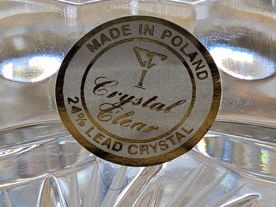 CRISTAL TRANSPARENTE 8" Cuenco 24% Cristal Plomo Molinete y Patrones Starburst, - Polonia Foto 3 de 4