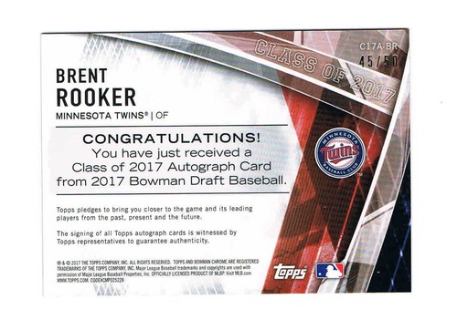 2017 Bowman Chrome Draft Class of '17 Autographs Gold Refractor Brent Rooker/50 - Picture 2 of 2