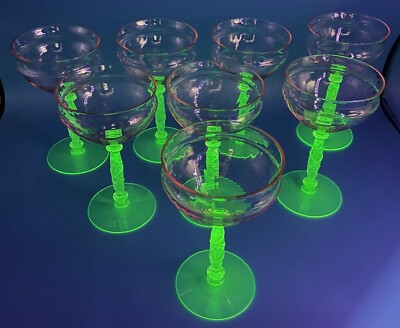SET OF EIGHT (8) TIFFIN or MARYLAND PINK/GREEN URANIUM WATERMELON GLASS SHERBETS