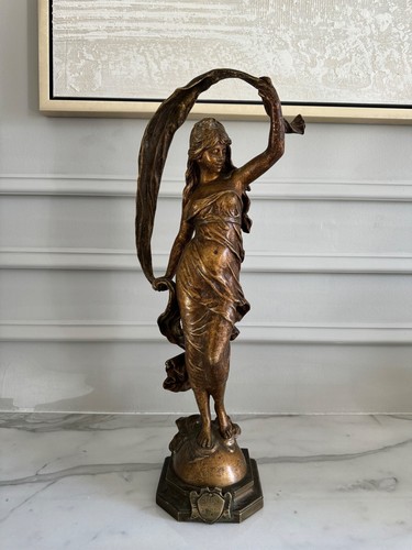 19th Century patinated bronze sculpture 'The Breeze' by Auguste Moreau 19"h - Picture 3 of 12