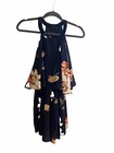 Navy Floral Romper OSFM Halter  Blouson Lined Upper Zippered — photo 1