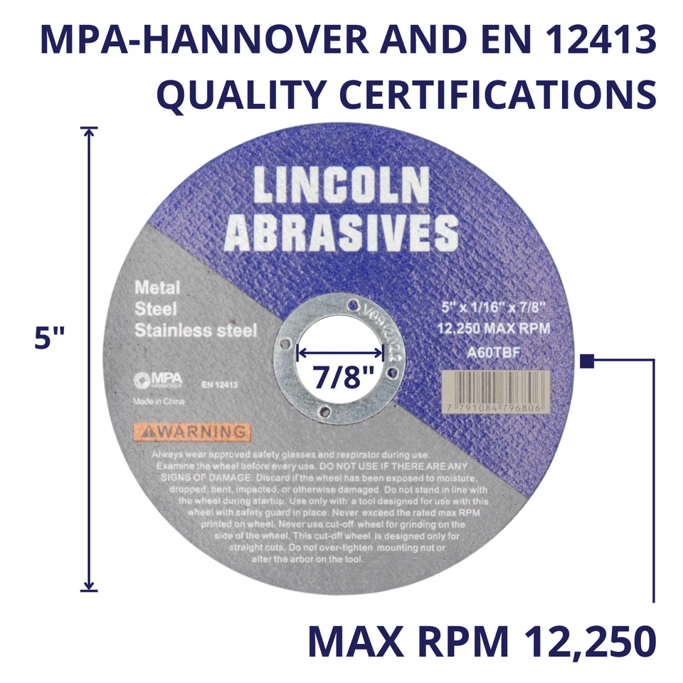 Paquete de 200 discos de corte de ruedas de corte de acero y metal de 5" x 1/16" x 7/8 Foto 3 de 4