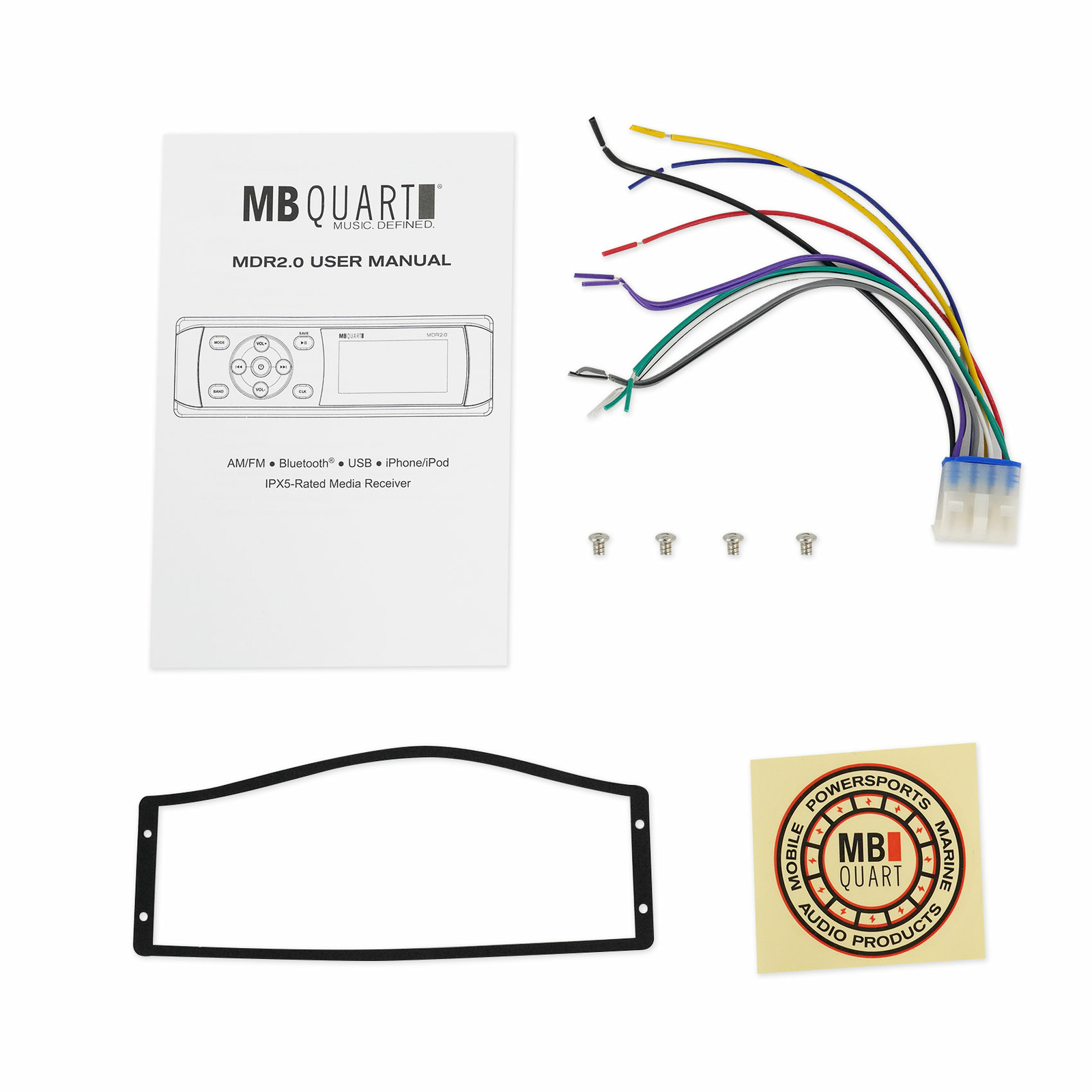 MB Quart MDR20 1-Din Морской лодочный Bluetooth-приемник 2 8 белых светодиодных динамиков
