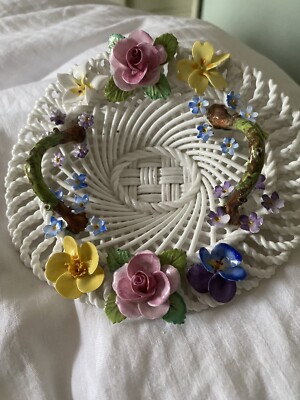 Crown Staffordshire hübscher Blumenkorb aus geflochtenem Bone China 