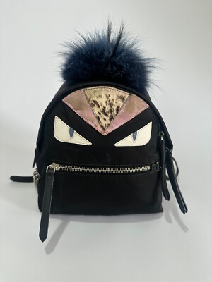 FENDI Black Nylon And Leather Monster Eyes Mini Backpack | eBay
