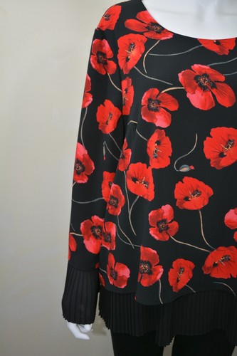 Túnica Top Cartise Roja Negra Floral Flage Chifón Talla Grande 18 Hecha en Canadá - Imagen 6 de 10
