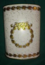 Vtg JL Clark Trashcan Gold Wreath Raised and Speckled- Metal 13in tall 