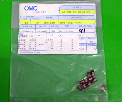 ( 1x ) OMC Johnson Evinrude outboard 328535 Carburetor Orifice Jet # 41