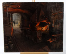 Ölgemälde Industrie Hans Schlereth Münchner Maler Hochofen Schmiede Zeche 1920