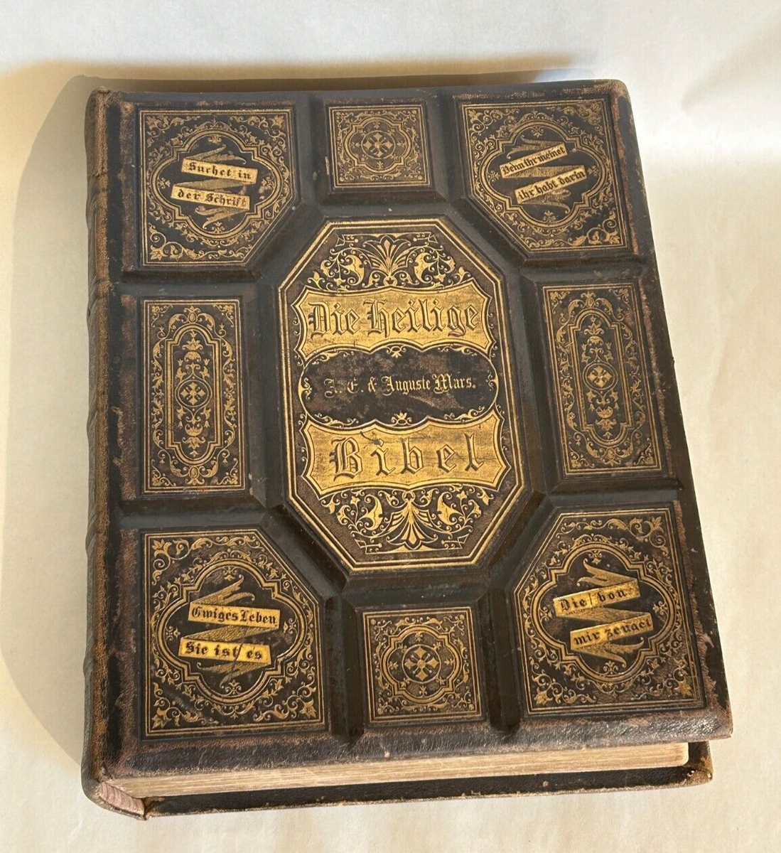牧人たち RARE! Antique Victorian 1873 Leather Bound Illus. Holy Families