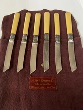 Vintage Meriden Cutlery Co. Knife Set Of 6 In Reed & Barton Felt Bag Faux Ivory 