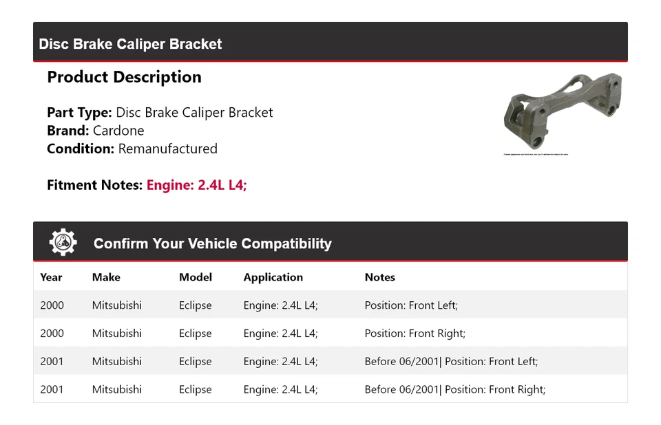 Soporte de pinza de freno de disco Cardone 2,4 L L4 2000-2001 Foto 2 de 4