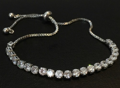18K White Gold Plated Bolo Tennis Bracelet made w Swarovski Crystal Bracelet - Picture 6 of 12