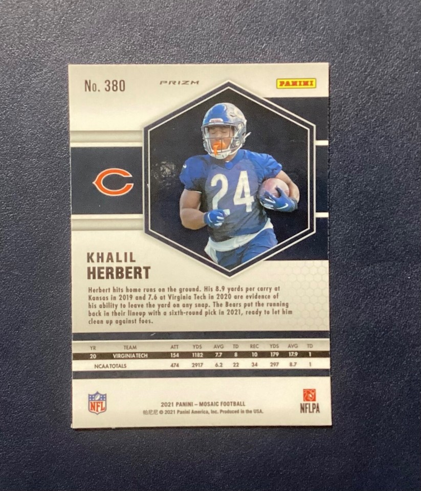 Khalil Herbert 2021 Rc Panini Mosaic Yellow Reactive Prizm Rookie 380