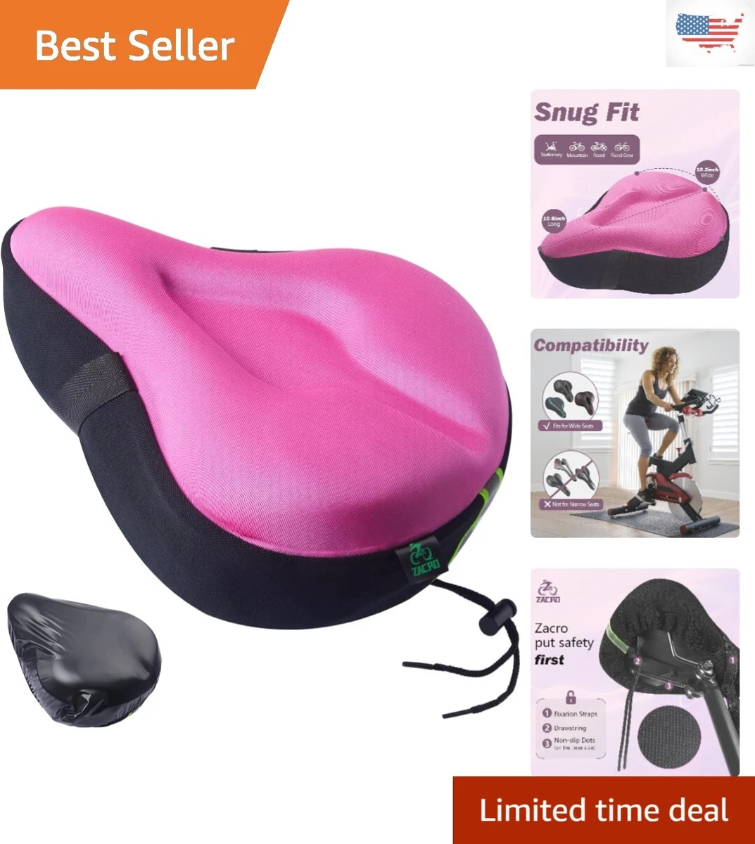 1/2 PCS Soft Bike Seat Cover Padded, Wide Gel Soft Pad Exercise Bike Seat  Cushion, Wide Foam Bicycle Seat Cushion, Fits Stationary Bikes, Outdoor  Cycling