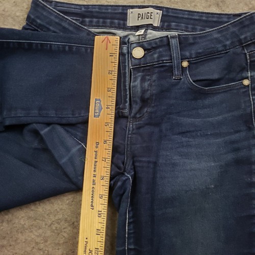 Pantalones de mezclilla informales Paige Jeans para mujer 26 azules ajustados tiro bajo lavado oscuro * - Imagen 6 de 10