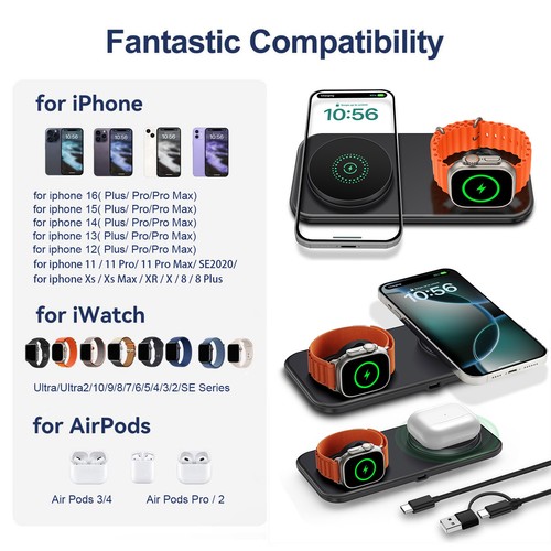 2In1 Wireless Charger Mat Dual Charging Pad For Apple Watch 10 9 8 iPhone 16 15 - Picture 11 of 21