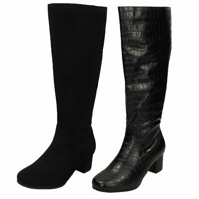 Damen Spot On extra weiter mittelhoher Absatz kniehohe Stiefel