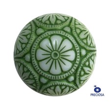 Preciosa White Mosaic Glass Cabochons with Green 18mm cab756C