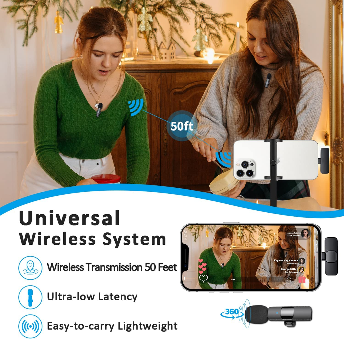 Micrófono Lavalier Inalámbrico VBESTLIFE Para USB-C - Pack De 2 Micrófonos Con Estuche De Carga, Cancelación De Ruido