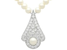 Vintage Cultured Pearl 1.48ct Diamond 18k White Gold Necklace Circa 1990