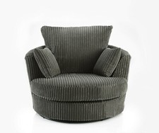 Large Swivel Round Cuddle Chair Jumbo Cord Fabric Cream Grey Brown Fast Delivery
