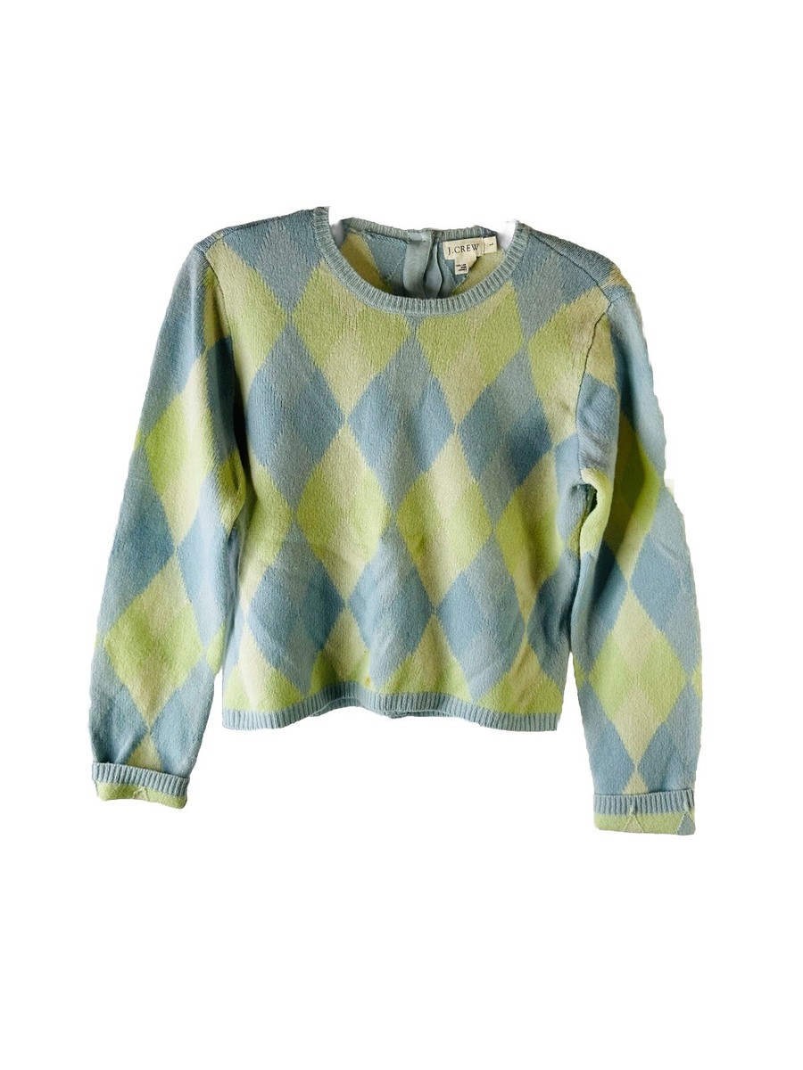 Vintage 90s J. Crew Womens Large Lambswool Argyle Knit Button Back