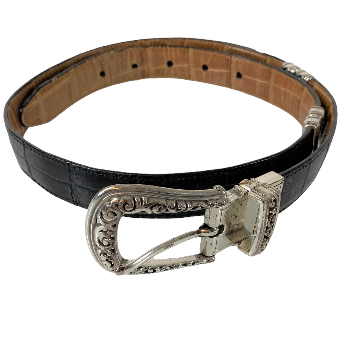 BRIGHTON Black and Tan Croc Embossed Leather Reversible Belt  display picture 1