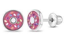 Sprinkles Donut Kids / Children's / Girls Earrings Screw Back - Sterling Silver