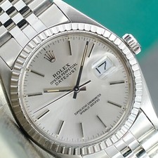Rolex Mens Datejust 16030 Stainless Steel Silver Dial Engine Turned Bezel 36mm