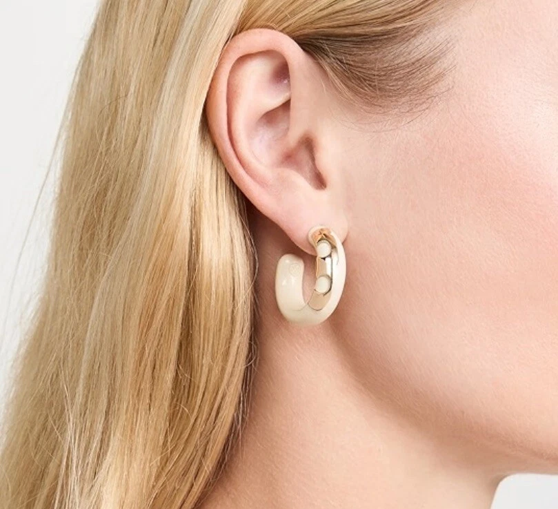 Pendientes de aro de resina TORY BURCH TORY GOLD/CREMA nuevos con etiquetas Foto 2 de 4