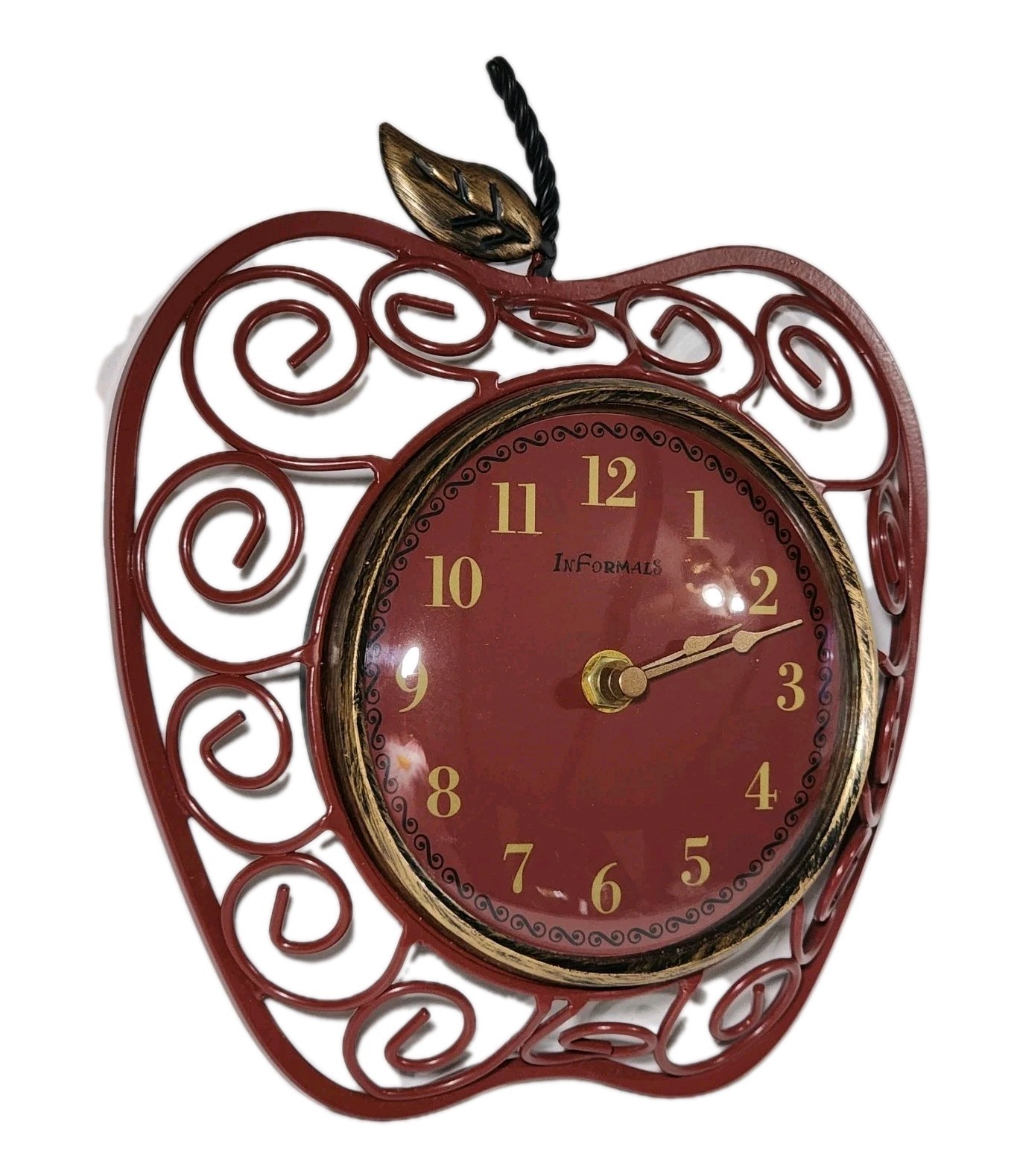 Vintage Red Apple Wall Clock Battery Heavy Metal Informals 10×8" Apples Time EUC