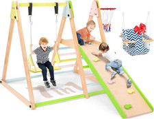 7 in 1 Indoor Jungle Gym for Kids, Foldable Toddler Indoor Playground with Slide