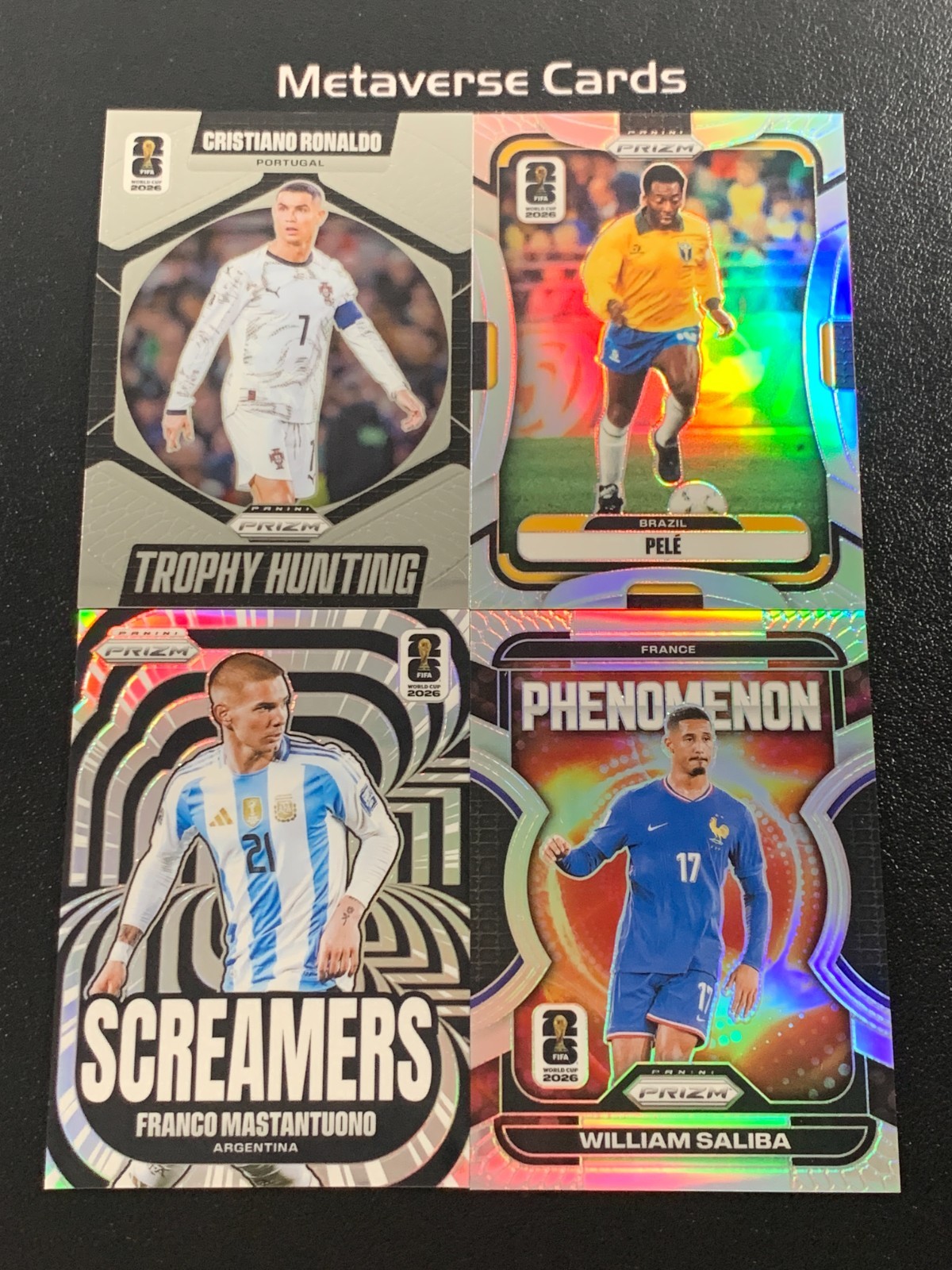 2026 Panini Prizm FIFA World Cup Silver & Insert Card Lot 4 Pele Ronaldo Saliba