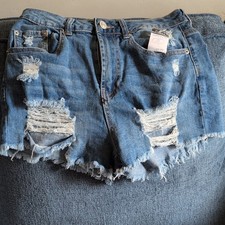 rue21 Distressed Cut Off Denim Shorts Blue Juniors Size 3 Button Fringe