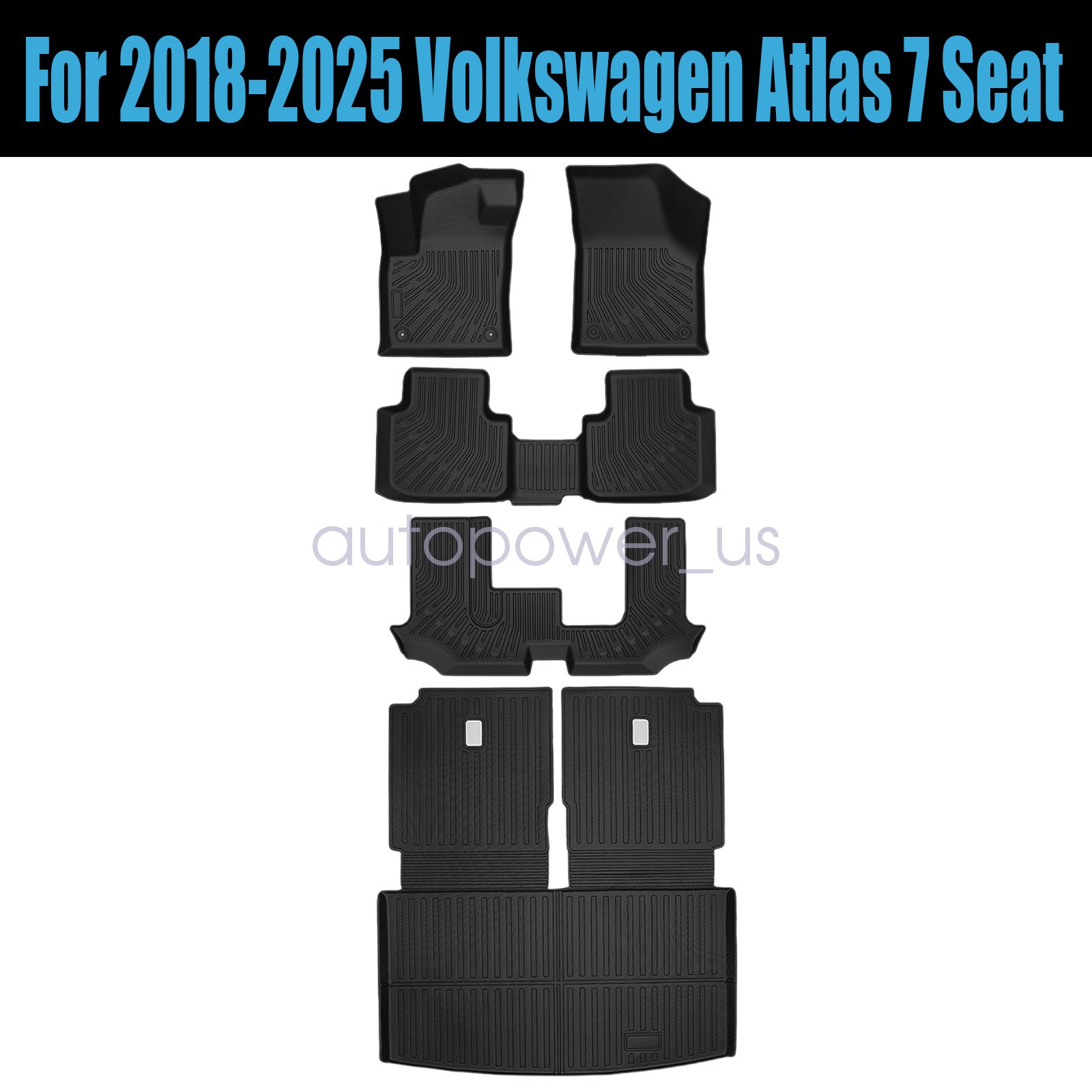 For 2018-2025 Volkswagen Atlas 7 Seat TPE Floor Mats/Backrest+Trunk Cargo Liner