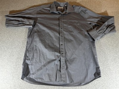 Christian Dior Shirt Mens XL 17.5 Gray Dress Button Long Sleeve Business Formal